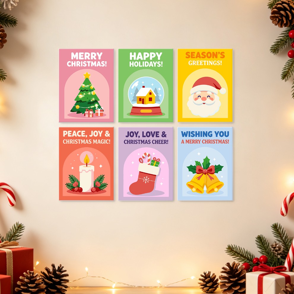 6 Wooden Board Mini Paintings – Holiday Wishes
