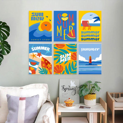 6 Wooden Board Mini Paintings – Summer Sunset Story