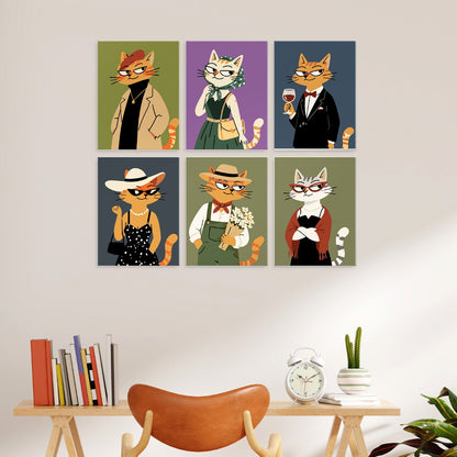 6 Wooden Board Mini Paintings – Fashionable Felines