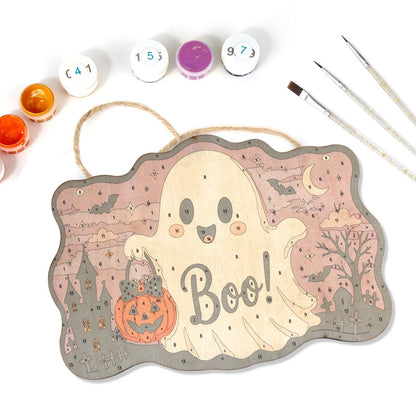 Halloween Ghost – Paint by Number Wooden Hanger