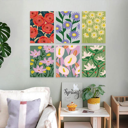 6 Wooden Board Mini Paintings – Bold Blooms