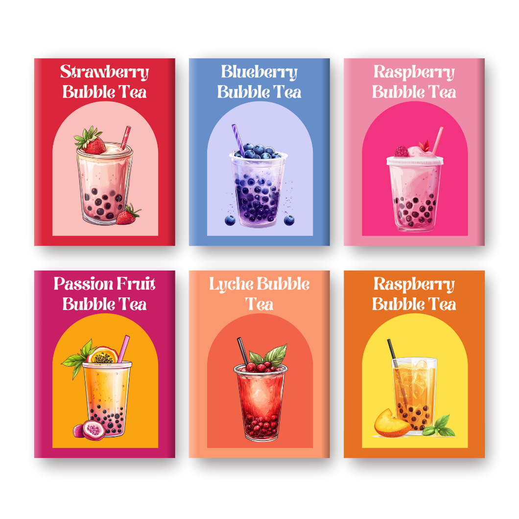 6 Mini Paintings   Colorful Bubble Tea Set
