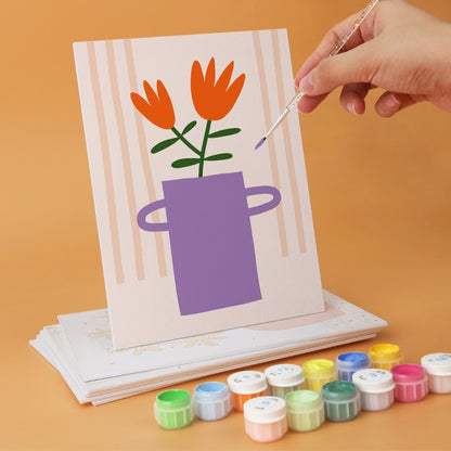 6 Wooden Board Mini Paintings – Vase Full of Blooms