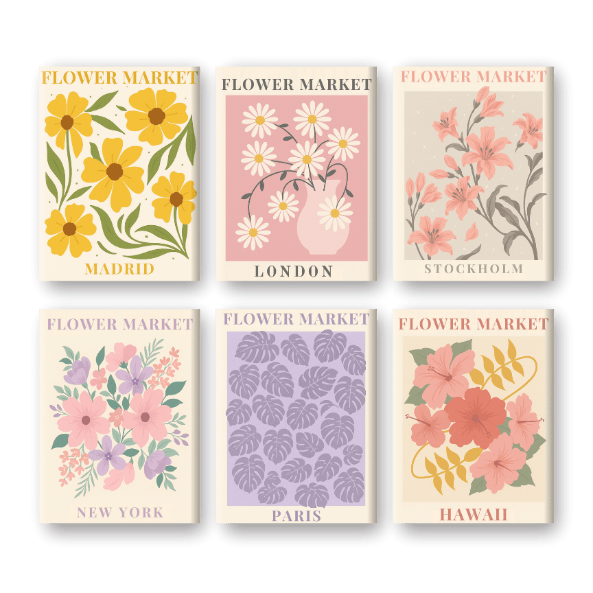 6 Mini Paintings - Gorgeous Flower Market Set-Paint by numbers