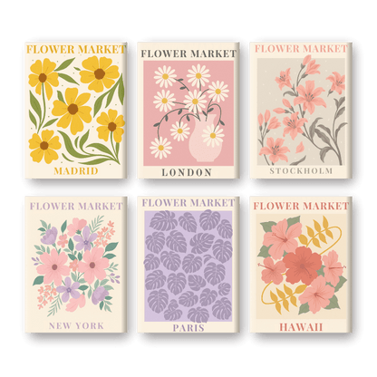 6 Mini Paintings - Gorgeous Flower Market Set-Paint by numbers