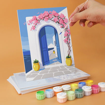 6 Wooden Board Mini Paintings – Santorini Escape