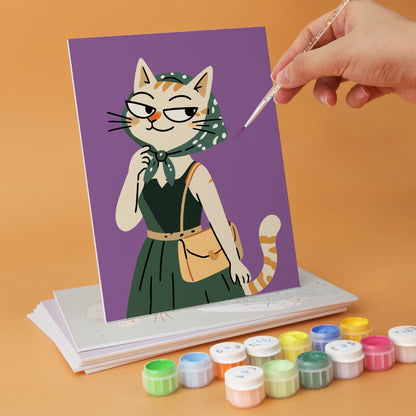 6 Wooden Board Mini Paintings – Fashionable Felines
