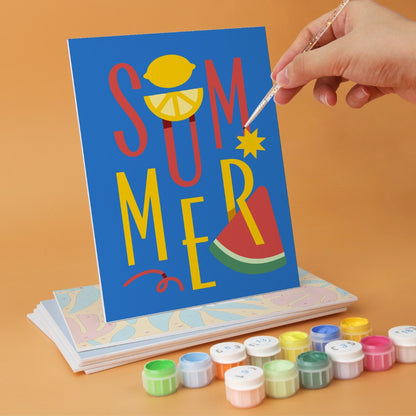 6 Wooden Board Mini Paintings – Summer Sunset Story