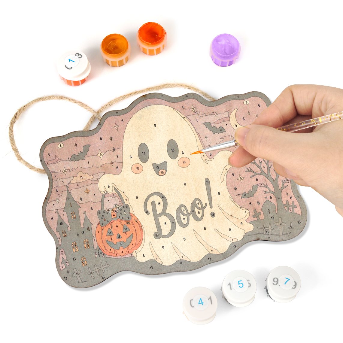 Halloween Ghost – Paint by Number Wooden Hanger