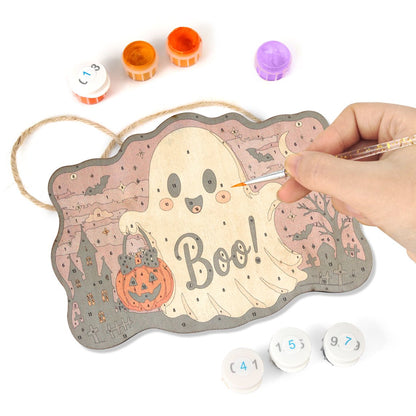 Halloween Ghost – Paint by Number Wooden Hanger