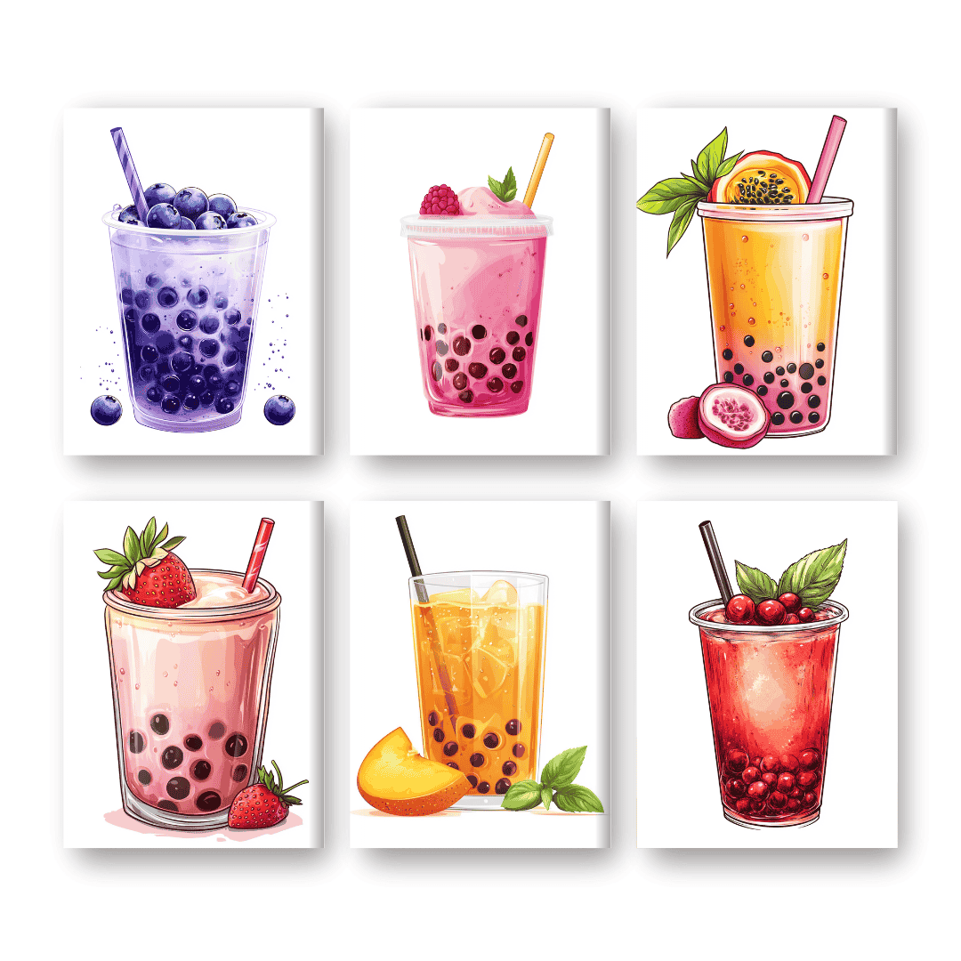 6 Mini Paintings - Bubble Tea Set-Paint by numbers