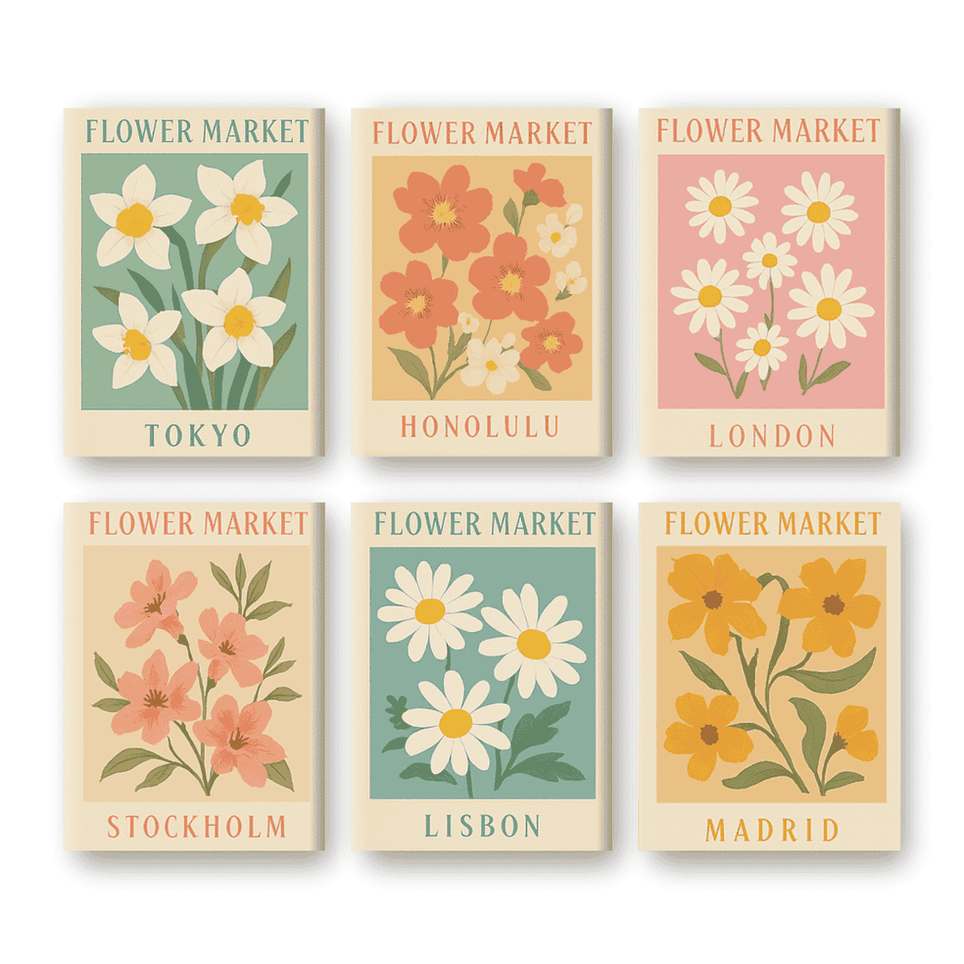 6 Mini Paintings   Flower Market Set