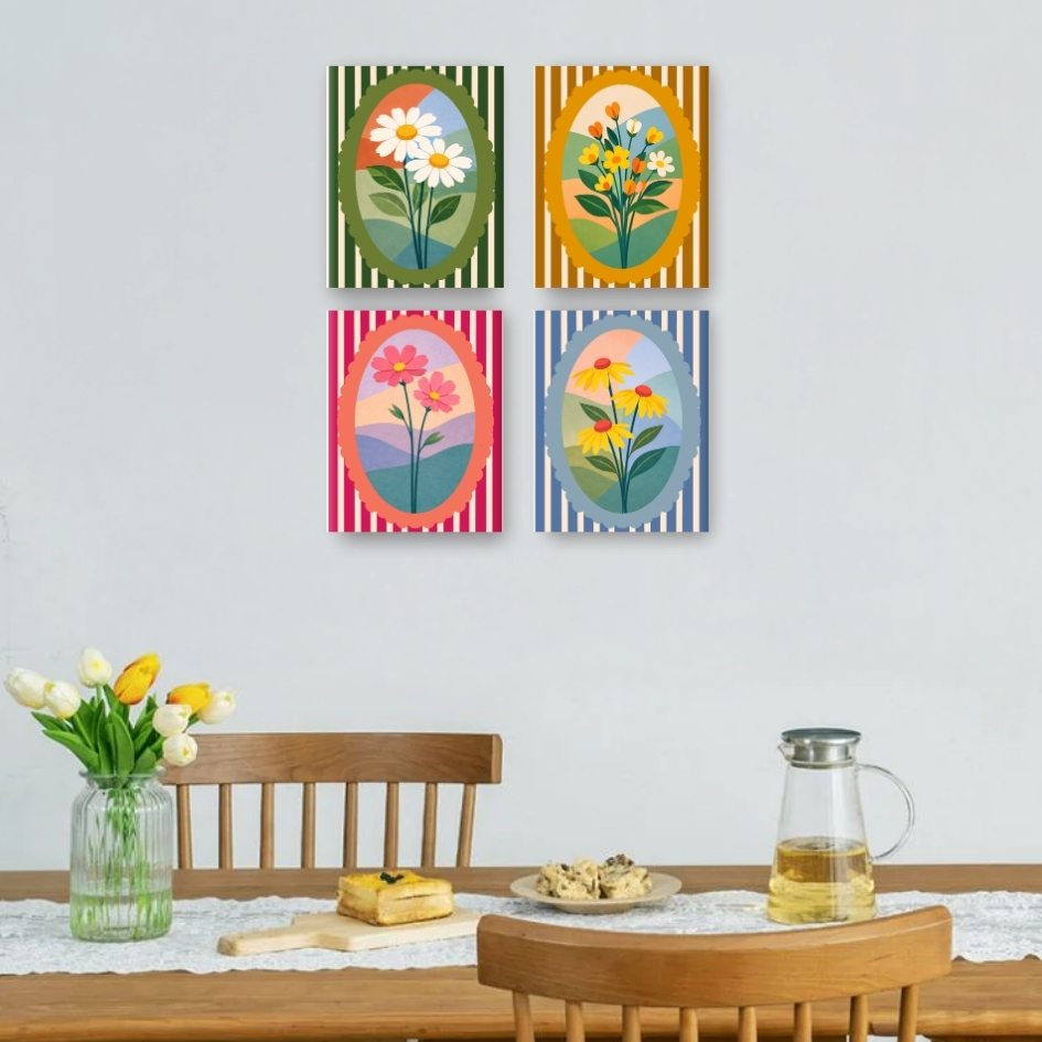 4 Mini Paintings - Flowers Set