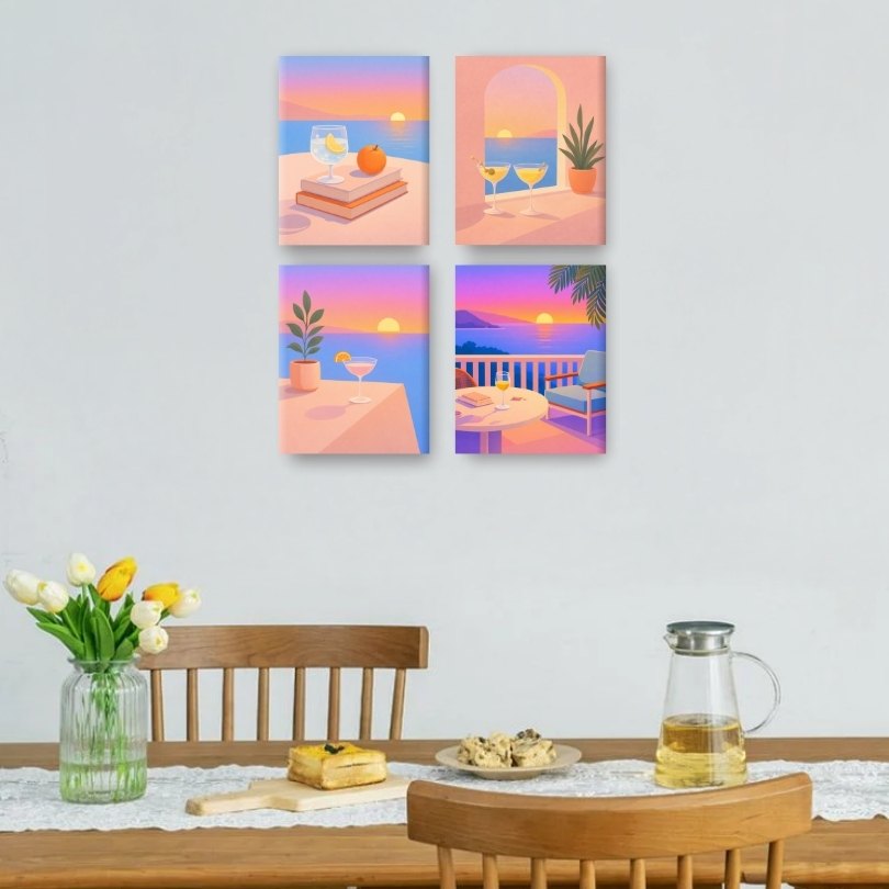 4 Mini Paintings - Summer & Drinks Set