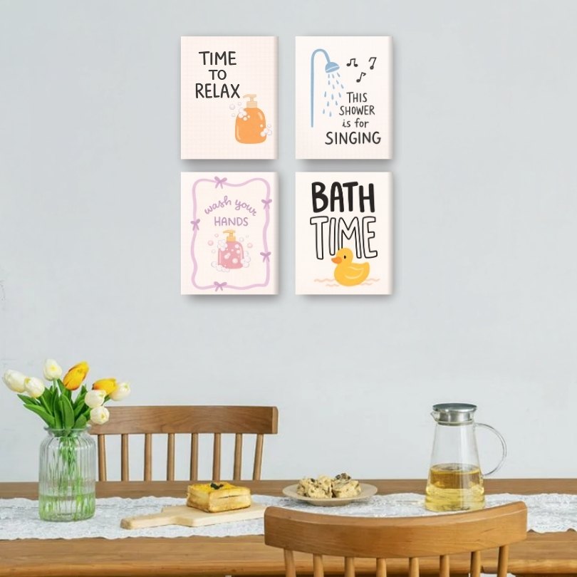 4 Mini Paintings - Bathroom Quiotes Set
