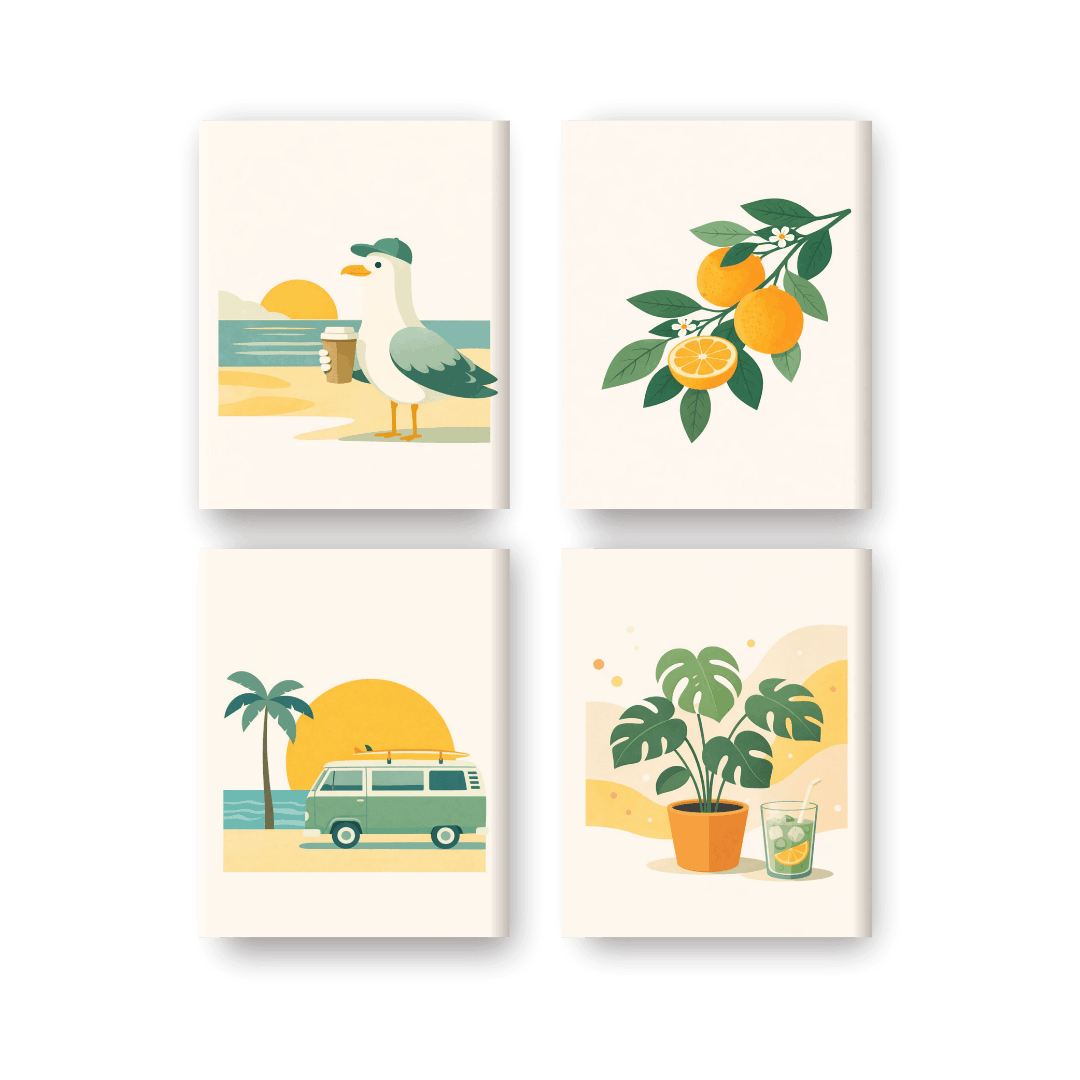 4 Mini Paintings - Sunny Escape Set- Paint by Numbers