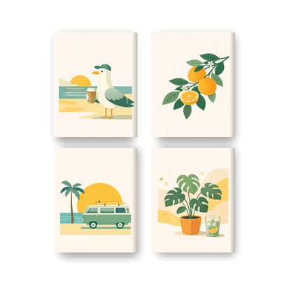 4 Mini Paintings - Sunny Escape Set- Paint by Numbers