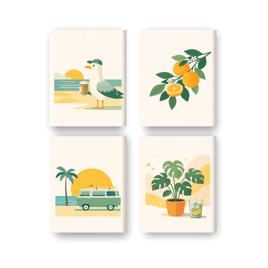 4 Mini Paintings - Sunny Escape Set- Paint by Numbers