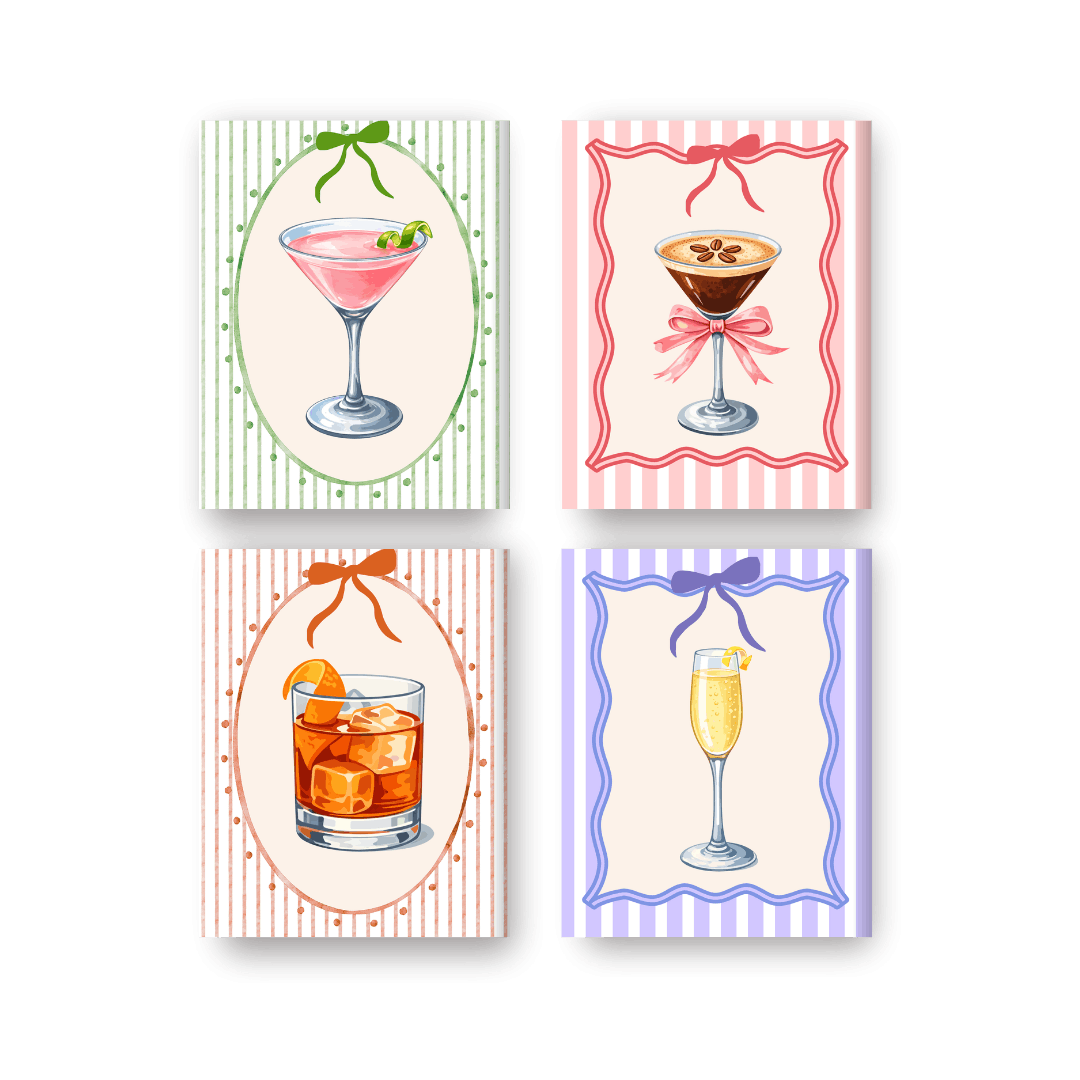 4 Mini Paintings - Colorful Cocktails Set- Paint by Numbers