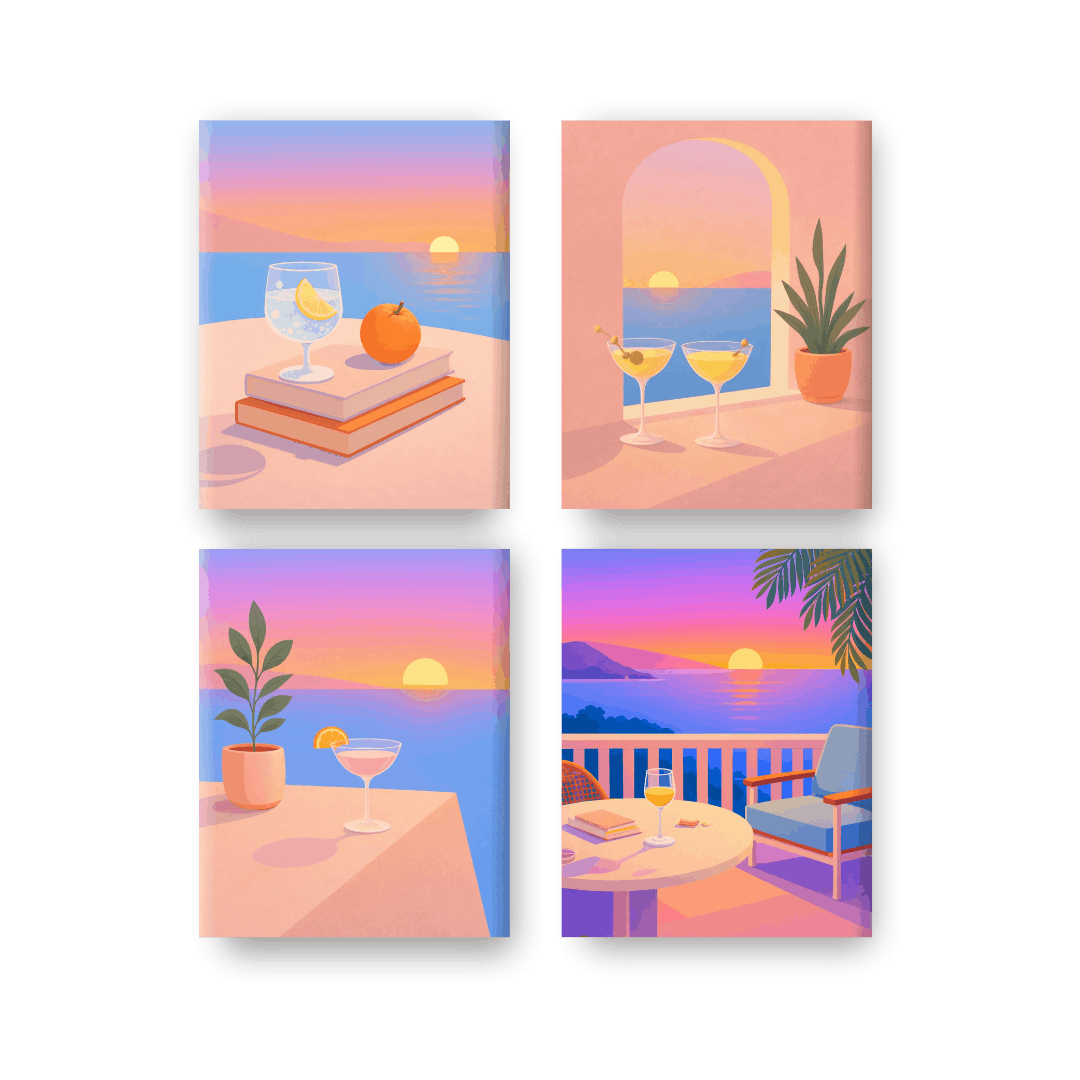 4 Mini Paintings - Summer & Drinks Set- Paint by Numbers