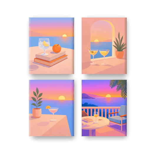 4 Mini Paintings - Summer & Drinks Set- Paint by Numbers
