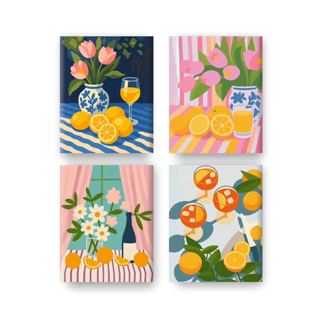 4 Mini Paintings - Flowers & Drinks Set- Paint by Numbers