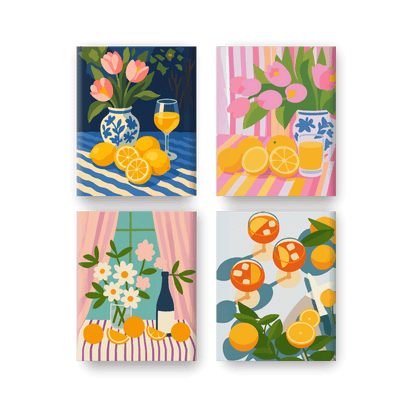 4 Mini Paintings - Flowers & Drinks Set- Paint by Numbers