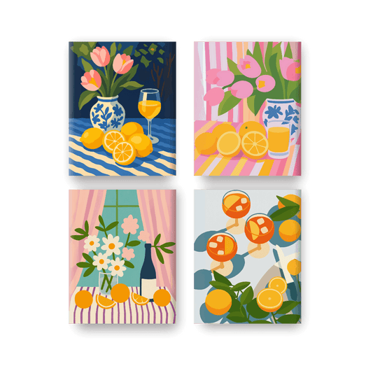 4 Mini Paintings - Flowers & Drinks Set- Paint by Numbers