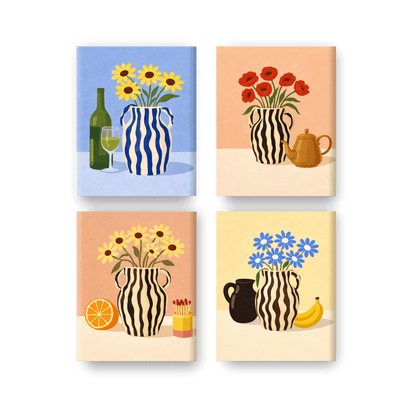 4 Mini Paintings - Blooming Vases Set- Paint by Numbers