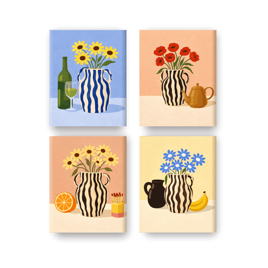 4 Mini Paintings - Blooming Vases Set- Paint by Numbers
