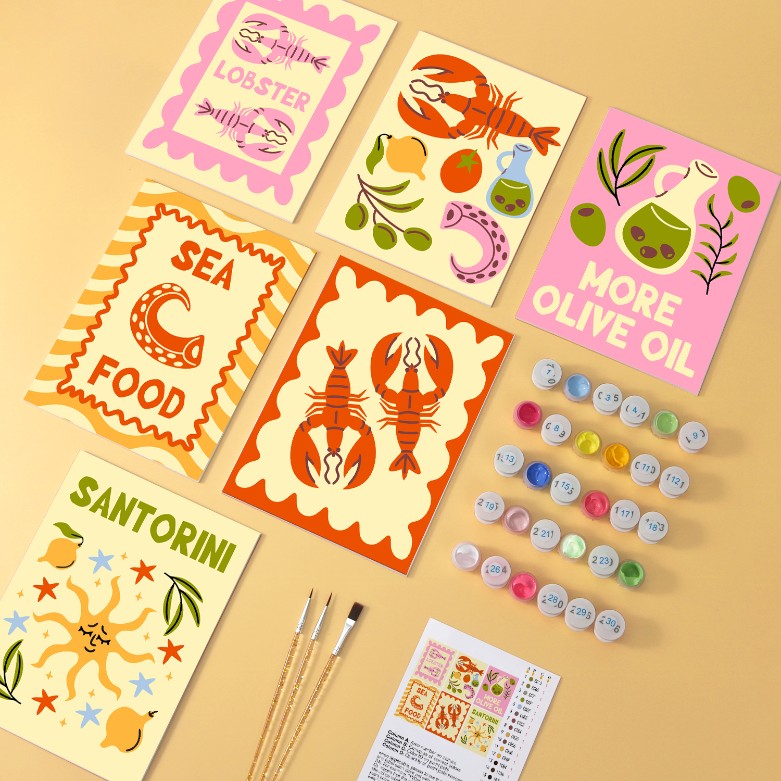 6 Wooden Board Mini Paintings – Mediterranean Catch