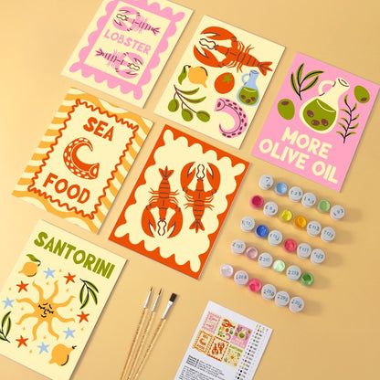 6 Wooden Board Mini Paintings – Mediterranean Catch