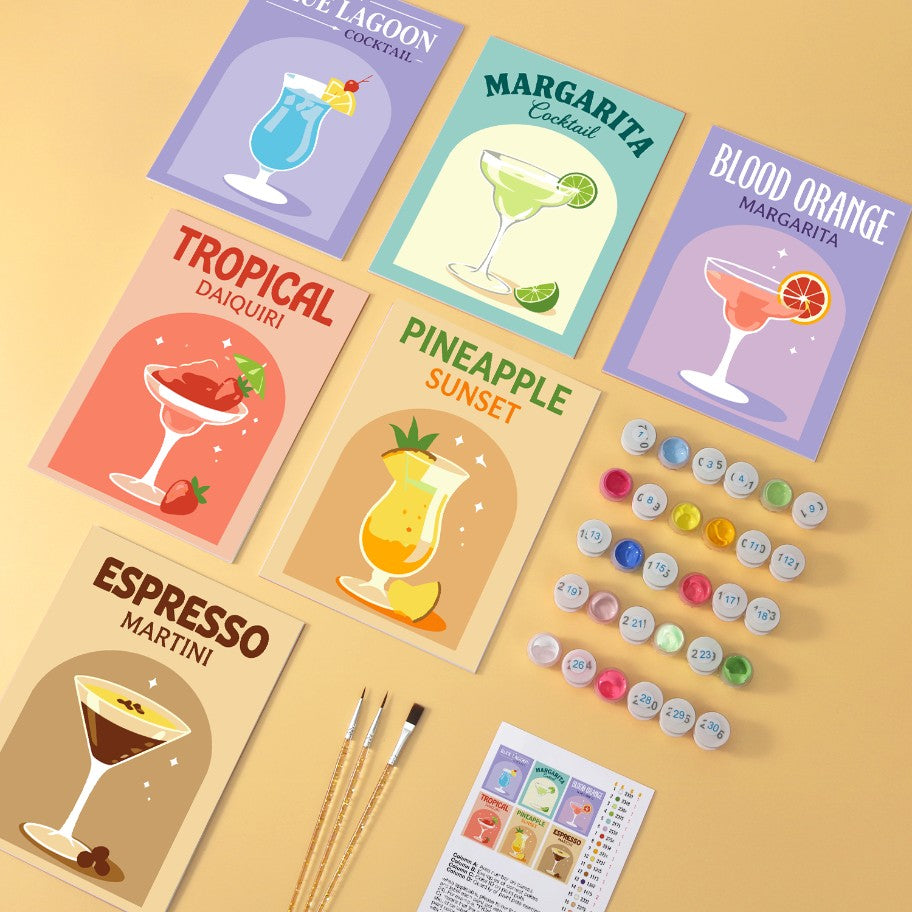 6 Wooden Board Mini Paintings – Colorful Cocktails