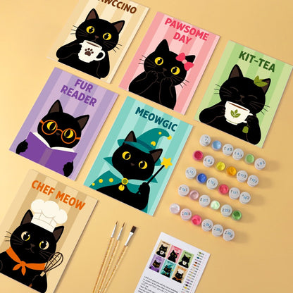 6 Wooden Board Mini Paintings – Coffee & Whiskers