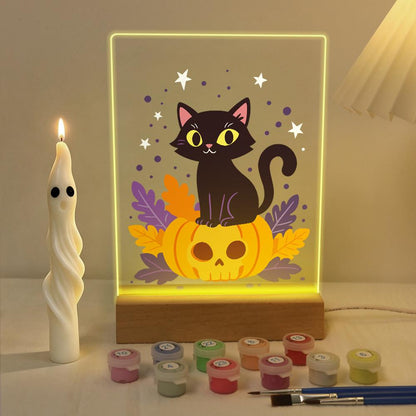 Paint by Number Halloween Lamp - Pumpkin Cat