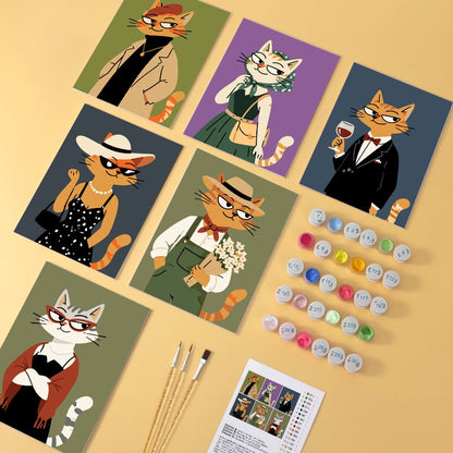 6 Wooden Board Mini Paintings – Fashionable Felines