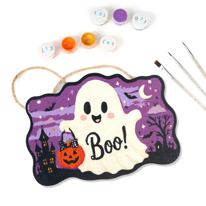 Halloween Ghost – Paint by Number Wooden Hanger