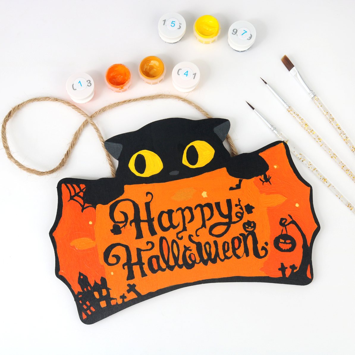 Halloween Cat - Paint by Number Wooden Hanger