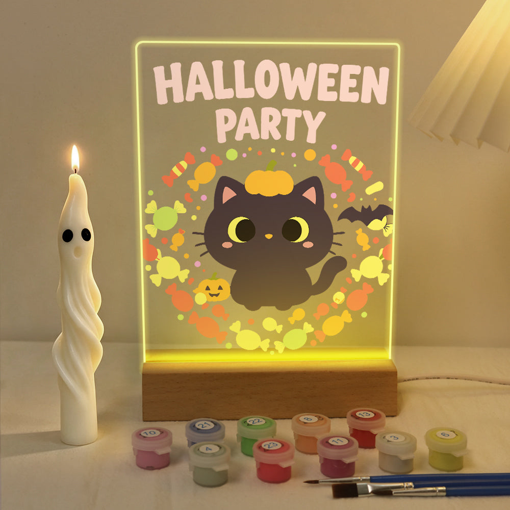 Paint by Number Halloween Lamp - Pumpkin Paws