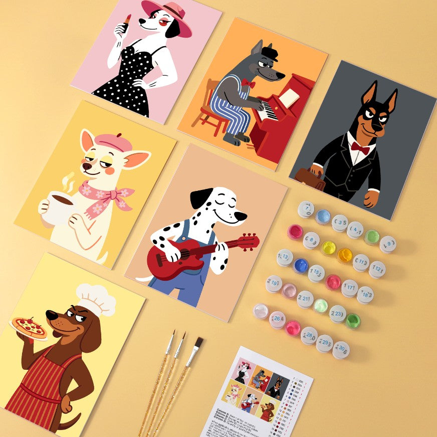 6 Wooden Board Mini Paintings – Dapper Dogs