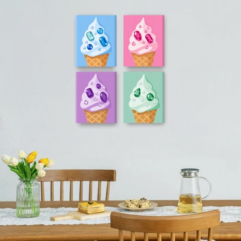4 Mini Paintings - Jewel Ice-creams Set