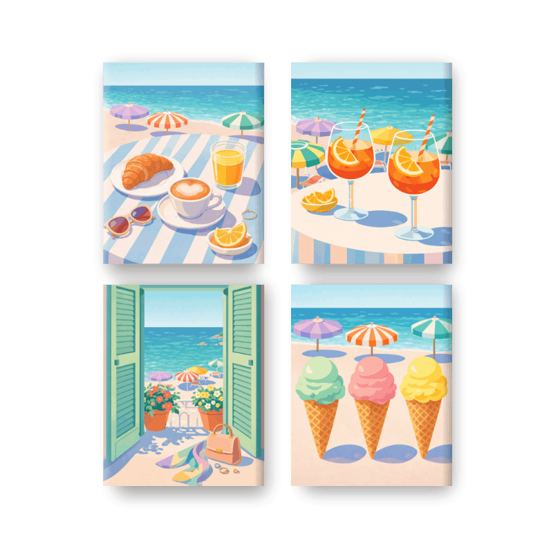 4 Mini Paintings - Beach & Summer Set- Paint by Numbers