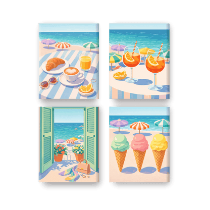 4 Mini Paintings - Beach & Summer Set- Paint by Numbers