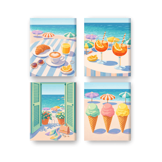4 Mini Paintings - Beach & Summer Set- Paint by Numbers