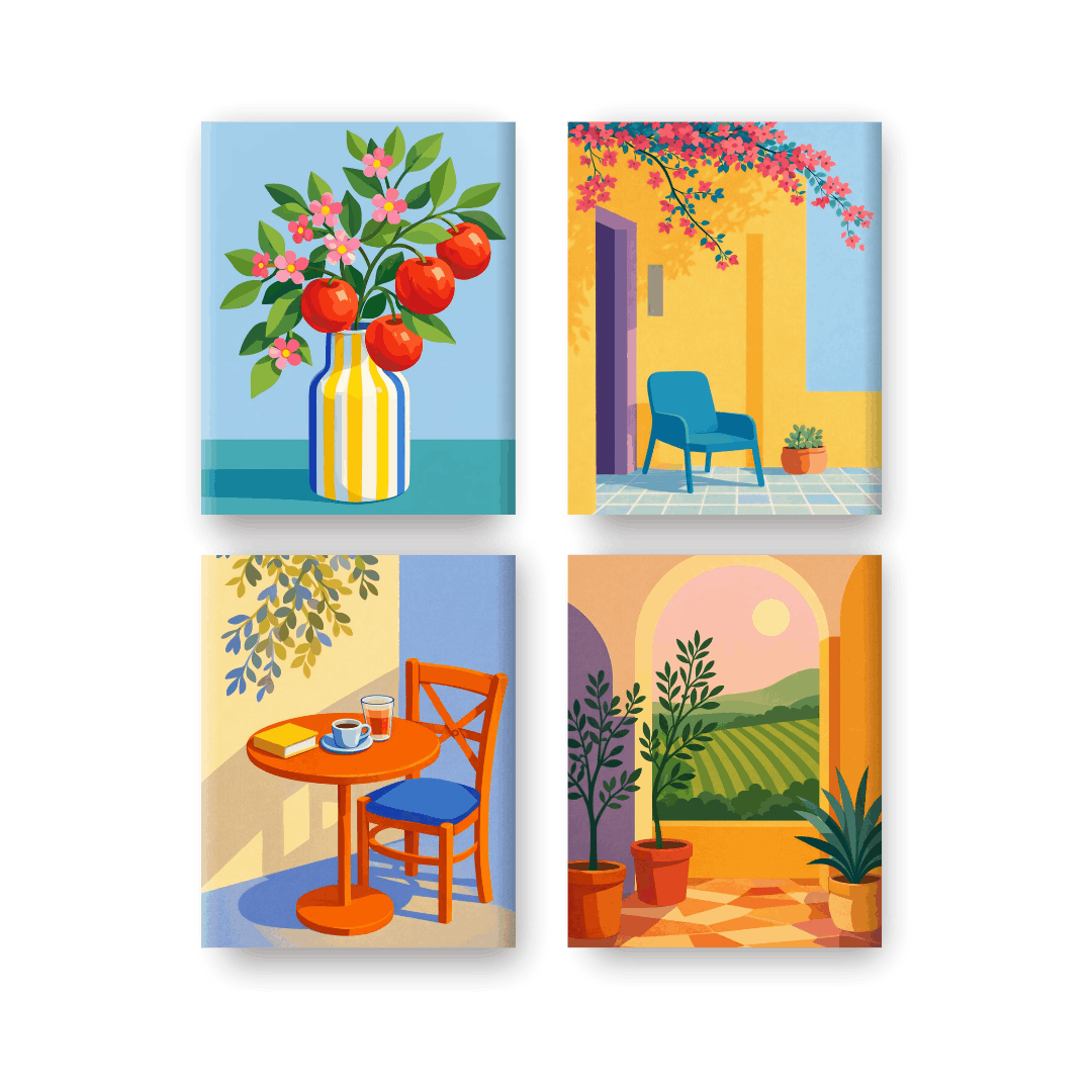 4 Mini Paintings - Sunny Terrace Set- Paint by Numbers