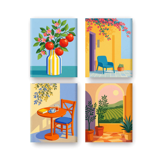 4 Mini Paintings - Sunny Terrace Set- Paint by Numbers