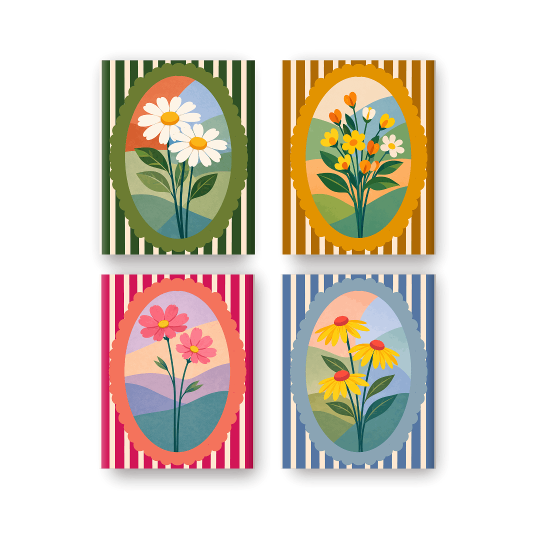 4 Mini Paintings - Flowers Set- Paint by Numbers