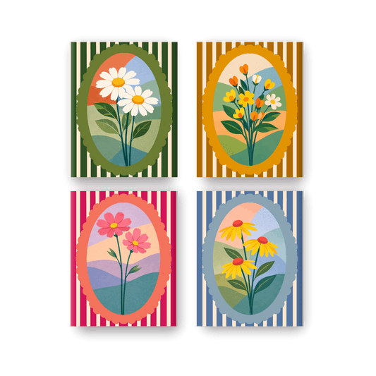 4 Mini Paintings - Flowers Set- Paint by Numbers