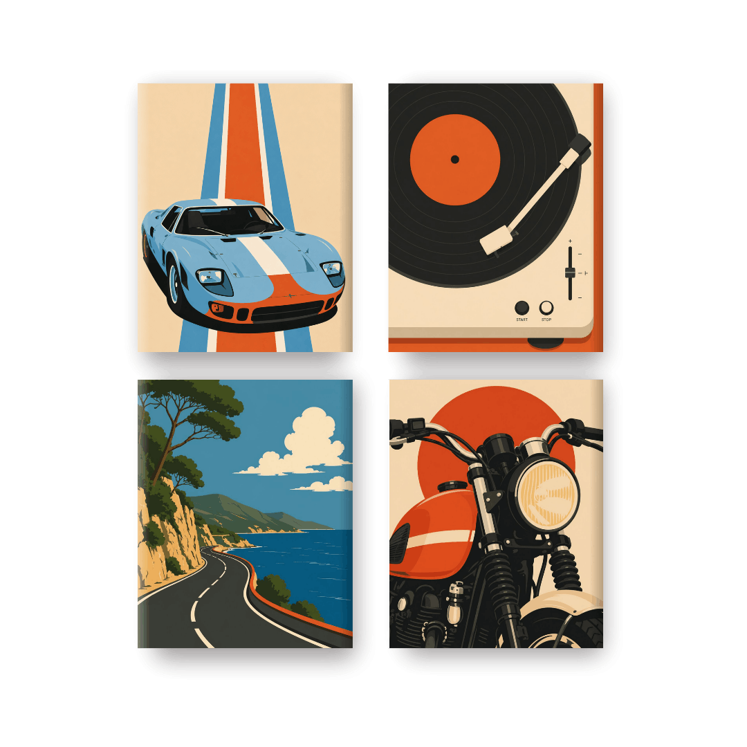 4 Mini Paintings - Retro Drive Set- Paint by Numbers