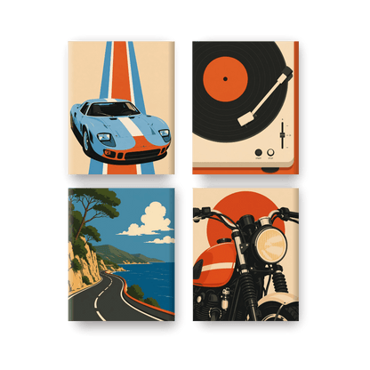 4 Mini Paintings - Retro Drive Set- Paint by Numbers